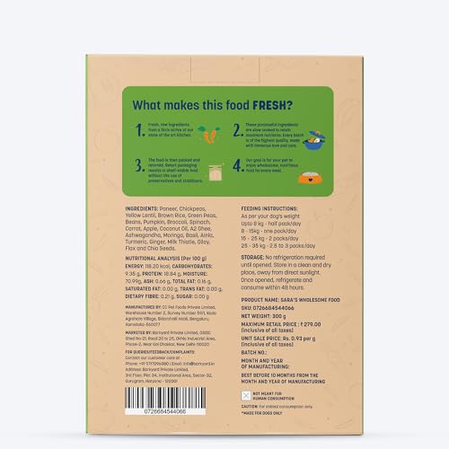 Image of Sara's Wholesome by HUFT Classic Paneer & Veggies Dog Food - 300 gm (Pack of 3) | Wet Gravy Meal for All Breeds & Life Stages | No Artificial Flavours, Preservative-Free