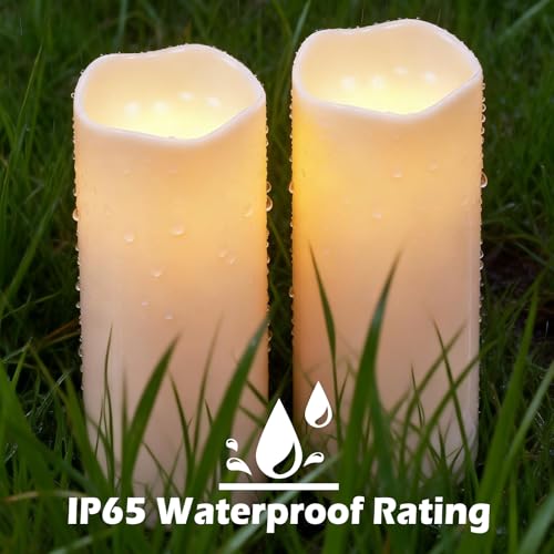 Image of GenSwin Outdoor Candles with Timer Waterproof, Large Pillar Battery Operated Candles with Remote Timer, 12 inch x 5 inch LED Flameless Candle for Indoor Outdoor Lanterns Patio, IP65 Waterproof (Set of 2)