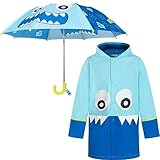 addie & tate Monster Rain Coats for Girls Boys & Kids Umbrella Set - Toddler Umbrellas for Rain, Kids Raincoat Jacket (5-7)