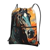 Trukd Mochila con cremallera y cordón de diseño de caballo con diseño versátil, duradero y elegante para uso diario, Negro -, Talla única, Mochilas Daypack