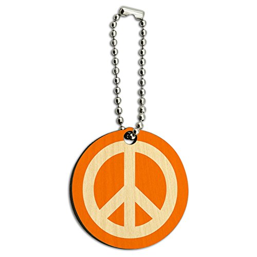 Graphics and More Peace Sign Symbol Orange Wood Wooden Round Key Chain
