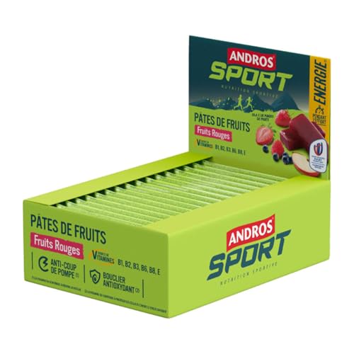 Andros Sport | Pâtes De Fruits (32x30g) | Barres énergétiques | Glucides, vitamines et minéraux - Fruits Rouges