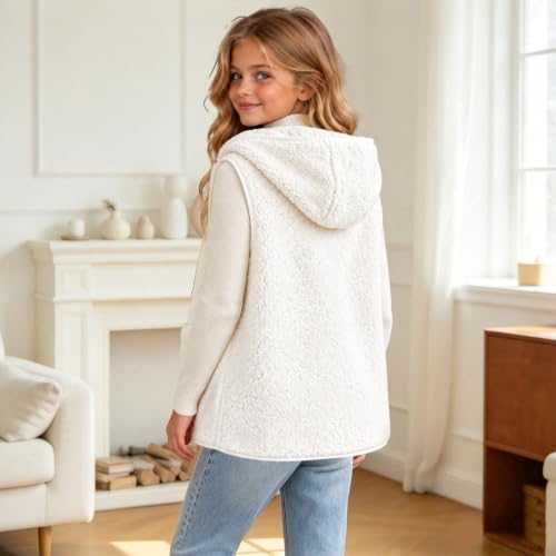 Fleece Hooded Vest Girls Sharpa Button Down Sleeveless Long Jackets Vests - image 3
