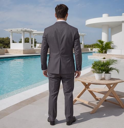 Men's Linen 2-Piece Suit 2025 Spring Summer Breathable Wedding Business Blazer Pant Set Lightweight Suit HRX432