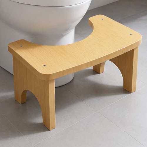 GOEDCH 37 × 20 × 17 cm Tabouret de toilette : tabouret WC en bambou naturel, design ergonomique, tabouret antidérapant, couleur originale, pour salle de...