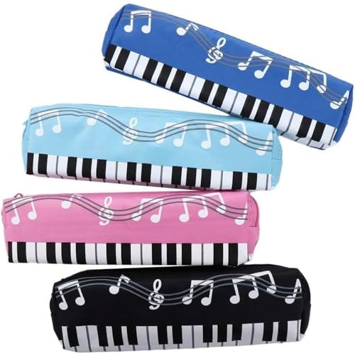 Image of Music Note Design Pencil Case - Zippered Organizer with Piano Keyboard Print, Durable Fabric for School, Office and Art Supplies (Black Square)