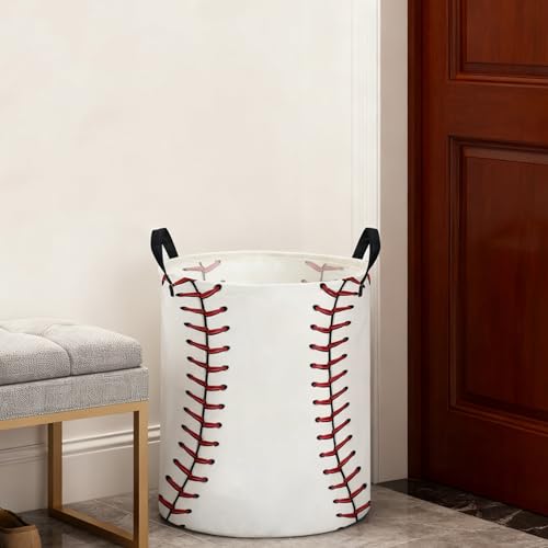Image of ESSME Ball Laundry Basket,Baseball Hamper Collapsible Canvas Waterproof Storage Bin, Cute Hamper,Gift Baskets(Baseball)