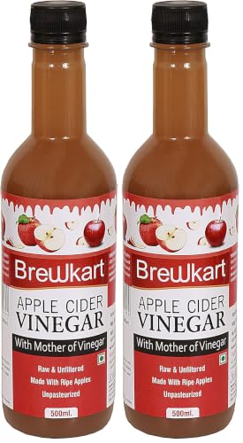 Image of Brewkart Apple Cider Vinegar with Mother 500ml | Raw, Unfiltered & Unpasteurized | Natural Health & Wellness Support (Pack of 2)