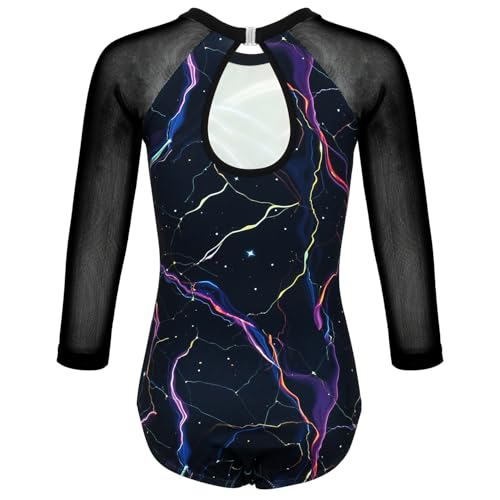 JOYSTREAM Gymnastics Leotards for Girls With Shorts Sparkly Ballet Dance Long Mesh Sleeve