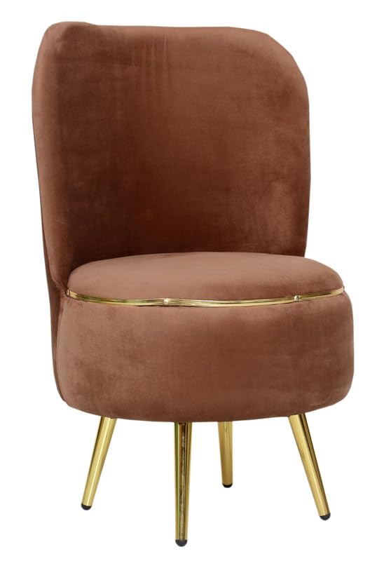 Image of Ottoman for Living Room, Velvet Round Foot Rest Stool, Metal Legs Chair for Sitting, Puffy for Bedroom & Makeup Room Decor | Chair (18 inchx18 inchx32 inch), Puffy (16 inchx16 inchx17 inch) | (Combo-Mouse)