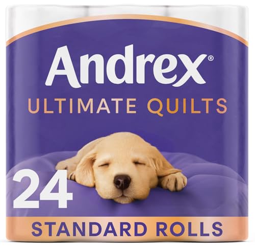Andrex Supreme Quilts Quilted Toilet Paper - Toilet Roll Pack - 25% Thicker Than Before to Provide Ultimate Quilted Comfort with Unique Air Pocket Texture, 24 Count,packaging may vary