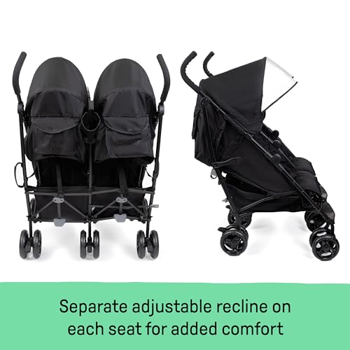 Summer Infant 3Dlite Double Convenience Lightweight Double Stroller for Infant & Toddler with Aluminum Frame, Two Large Seats with Individual Recline, Extra-Large Storage Basket, Black