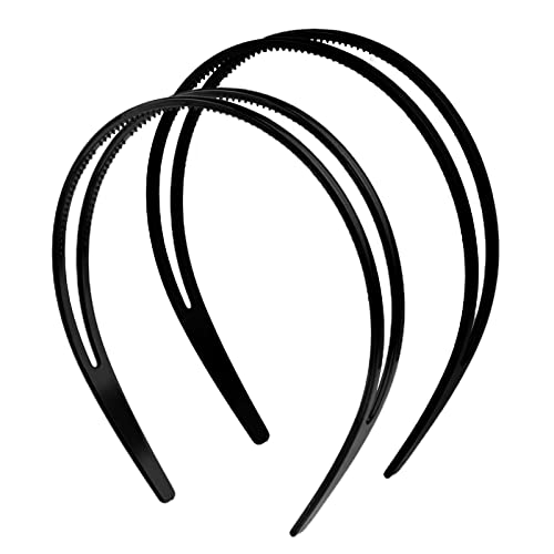 2 Pieces Plastic Headbands For Women Non-Slip Double Row Teeth Comb Headband Non-Slip Hair Hoop Hair Bands With Fine Tooth Simple And Chic Headwear Hair Accessory For Women Girls Decorations (Black) #TOP3