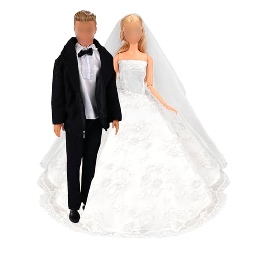 BARWA Wedding Set White Wedding Dress with Veil and Formal Suit Outfit for Boy & Girl Dolls - Thumbnail 2