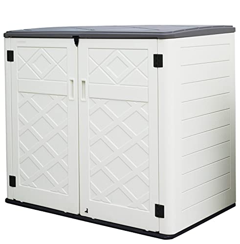 Large Horizontal Storage Sheds,38 cu.ft. Outdoor Storage Box for Garden,Patio and Backyard,Customized Shelves &Lockable(Off White)