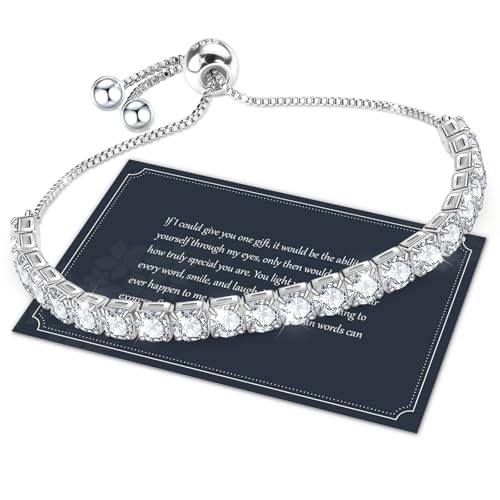 J.Fée Silver Bracelets for Womens 925 Tennis Bracelet with 4MM Cubic Zircon Crystal For Party,Adjustable Womens Jewellery with Box,Friendship Gift Birthday Gifts for Women Mothers Gifts For Mum