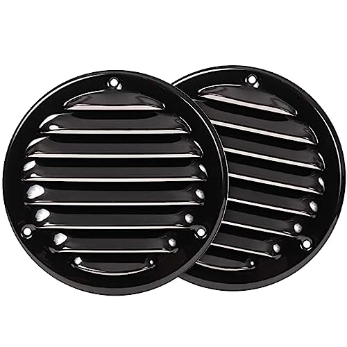 Image of Repa Market 4'' Inch (Opening Dimensions) Black Vent Covers - Pack of 2 - Metal Round Soffit Vent - Air Vent Louver - Built-in Screen Mesh - HVAC Ventilation Grille - 5.5 inch Inch (Outer Dimensions)