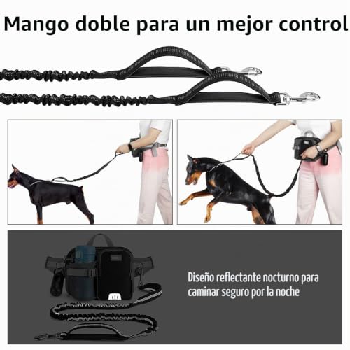 Miniatura 5 de Etaccu Correa Perro Para Correr, Manos Libres, Elástica, Running, Para Perros Grande, Cinturones De Cintura Ajustables Con Funda Teléfono, Costuras Reflectantes, 124-180 Cm