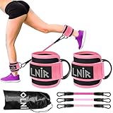 Tobilleras Poleas Gym Rosa - Set Completo con 2 Tobilleras/Muñequeras y 3 Bandas Elásticas - Tobilleras con Peso para Patadas, Pesas Tobillos y Fitness en Casa