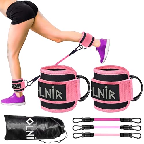 Tobilleras Poleas Gym Rosa - Set Completo con 2 Tobilleras/Muñequeras y 3 Bandas Elásticas - Tobilleras con Peso para Patadas, Entrenamiento de Piernas, Glúteos, Pesas Tobillos y Fitness en Casa
