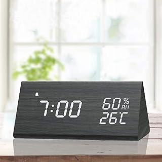 Digital Alarm Clock, with Wooden Electronic LED Time Display, 3 Alarm Settings, Humidity