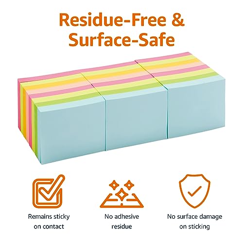 Amazon Basics Mini Rectangular Sticky Notes, 1.5x2 Inches, Bright Colors Self-Stick Pads, Easy to Post for Home, Office, Notebook, 70 sheets/Pad, Pack of 24 view 2