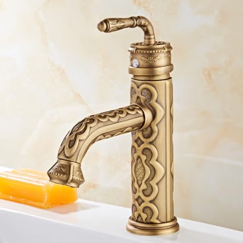 Robinet de lavabo rétro en laiton antique mélangeur haut col de cygne style vintage