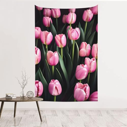 Tapisserie murale rose tulipes suspendre sans dommage velours