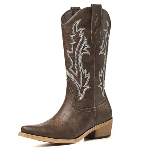 Image of Cowboy Boots for Women, Cowgirl Boots with Embroidered and Chunky Heel, Ideal for Daily Wear and Country Fashion