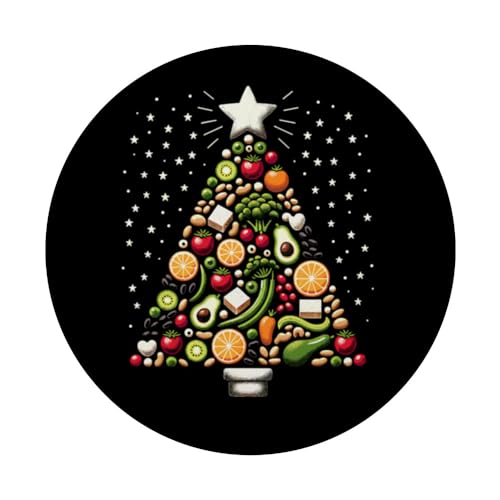 Vegan Christmas Tree Funny Vegetarian Plant Based Xmas PopSockets Swappable PopGrip, Black - Image 3