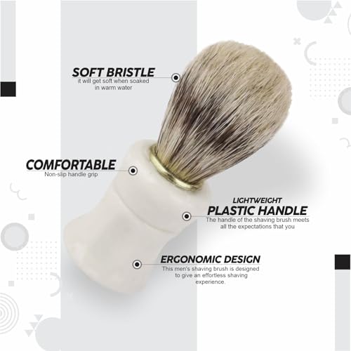 Shaving Brush Smooth And Soft Professional Pure Bristle Brush with Elegant Design User Friendly Men Using Shave Cream or foam Brush Hair Salon Tool Plastic handle Fast leather Wet Shaving (1Pc) - Image 5