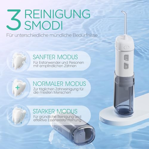 VOYOR-HEALTH Mini Tragbar Munddusche Kabellos, Elektrisch Mundduschen IPX7 Wasserdicht, Wiederaufladbar Water Flosser mit 3 Modi für Zuhause und Reisen zahnreinigung WF510 (Silber) – Bild 5