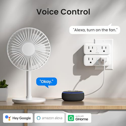 Image of GHome Smart Plug Outlet Extender 15A, 2 Pack, WiFi Smart Plugs Compatible with Alexa & Google Home, Smart Surge Protector with Timer & Remote Control, Dual Outlets, No Hub Required, White