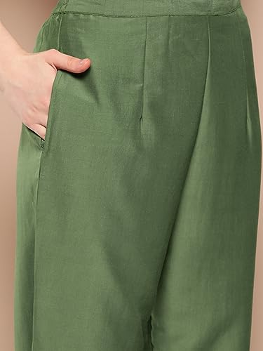 Image of INDO ERA Women's Cotton Blend Embroidered Straight Kurta Pant With Dupatta Set (23Aug271)