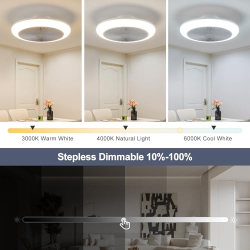 HARPER LIVING Ceiling Fans with Lights and Remote, Dimmable LED Ceiling Fan Lamp, 50W 4000LM Quiet Fan Light with Cover for Bedroom Living Room Kitchen, 3 Color Changing/6 Speeds/Timing