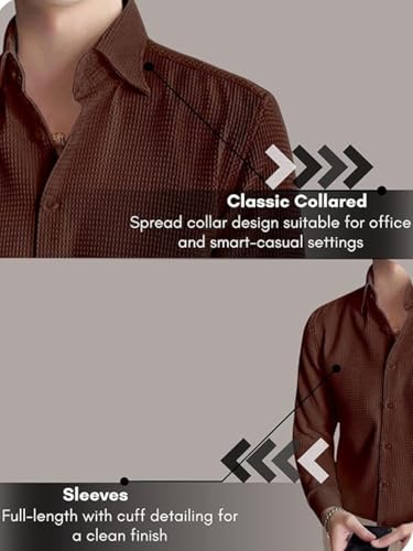 Image of Leriya Fashion Men's Formal Button Down Shirt - Slim Fit Shirt's for Men | Textured Long Sleeve Polycotton| Business & Meeting Ready (Available in Plus Size)
