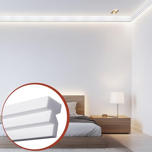 Image of Pushglossy 9 Pcs 47.24 inch(Total 35.4 Ft) Ceiling Crown Molding with LED Duct Kit for Seamless Ambient Accent Lighting Waterproof Channel for Easy LED Trim Moulding Strip Installation