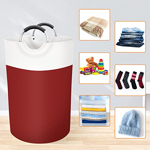 Image of BlissTotes Laundry Basket, Laundry Hamper, Collapsible Laundry Baskets, Dirty Clothes Hamper, Waterproof Laundry Basket with Foam Protected Aluminum Handles for College Dorm, Family 75L (Red) | Collapsible Dirty Clothes Hamper, Foldable Laundry Bag for Dorm, Waterproof Fabric, Padded Aluminum Handles