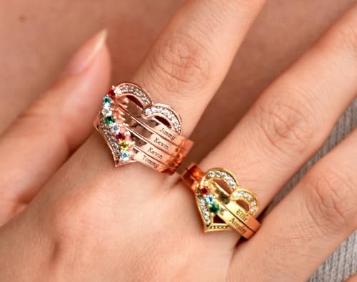 Birthstone Name Ring Personalized 1-8 Birthstones Mother Ring 925 Sterling Silver Customized Name Ring with Birthstones Family Jewelry Gifts For Mom Wife Grandma4