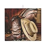  Tapis de séchage à vaisselle Cowboy Black Hat Western Boots, tapis de séchage absorbant en microfibre 16x18In pour comptoir de cuisine