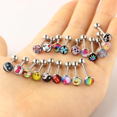 Lot of Surgical Steel Metal Tongue Rings Barbells Tongue Piercing Bar Nasty Wordings Picture Logo Signs 14g - Length 5/8" or 16mm4