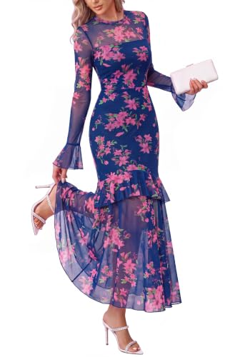 Image of BTFBM Elegant Wedding Guest Dress Long Sleeve Maxi Dresses for Women