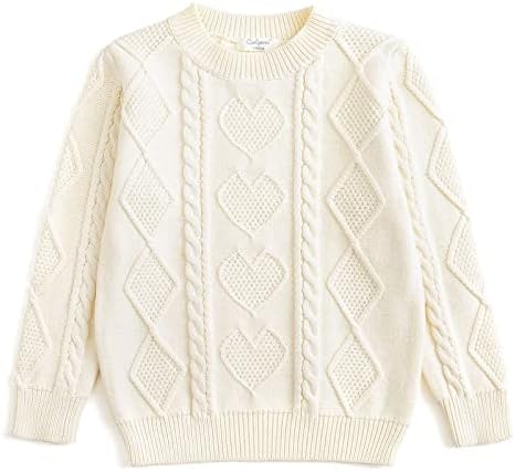 Curipeer Girls Cable Knit Sweaters Solid Color Long Sleeve Crewneck Basic Loose Pullover Tops 7-8 Years