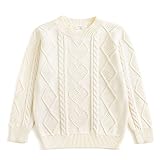 Curipeer Girls Cable Knit Sweaters Solid Color Long Sleeve Crewneck Basic Loose Pullover Tops 7-8 Ye