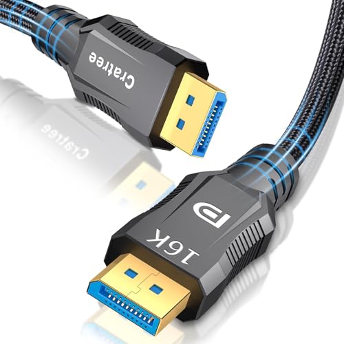 Cratree DisplayPort 2.1 Cable 3.3 Feet/1M -VESA Certified 16K DP to DP Braided Cord - Support 40Gbps,16K 30Hz,8K1 20Hz,4K 240Hz /165Hz /144Hz - Compatible FreeSync/G-Sync/Gaming Monitor,PC