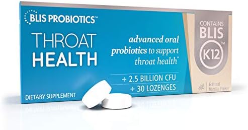 BLIS ThroatHealth Oral Probiotics, Most Potent K12 Probiotic Formula Available, 2.5 Billion CFU, Throat Immunity Support and Oral Health for Adults and Kids, Sugar-Free Lozenges, 30 Day Supply