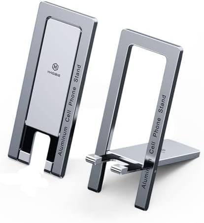 Hagibis Cell Phone Stand for Desk, Foldable Aluminum Phone Holder, Ultra Slim Portable Adjustable mobile phone holder for iPhone 14,14plus,14 Pro XR 8 Plus Samsung Galaxy, HUAWEI (Grey)