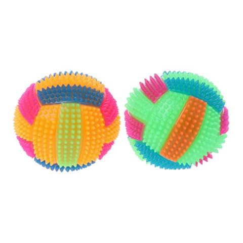 Sqiuxia Dog Flashing Football Shape Chew Toy LED Light Sound Bouncy Ball Pet Toy,Plastic,Colorful,Built-in Button Cell Cover