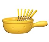 feuerfeste Keramik Spring 2896706024 Cheese Fondue Caquelon mit Gabeln, Edelstahl, silber, 12,8 x 29,8 x 29,8 cm