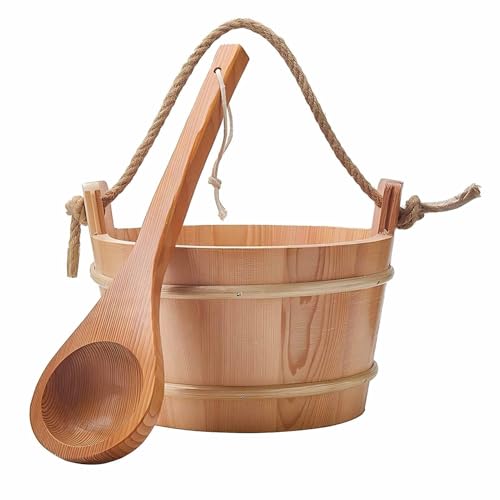 LIFTATAPA Sauna Bucket and Ladle Set, 4L Wooden Sauna Bucket